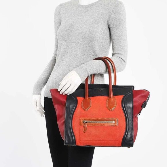 Celine Poppy/Multicolor Calfskin Leather and Canvas Mini Luggage Tote Bag - Picture 2 of 11